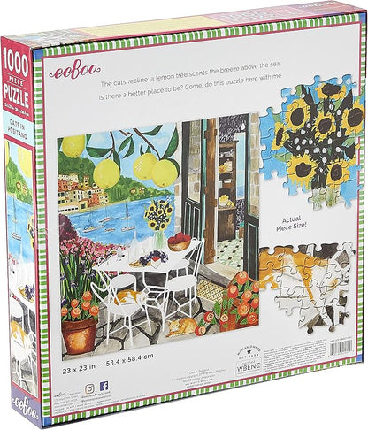 eeBoo 1000 Piece Puzzle - Cats in Positano Jigsaw Puzzle for Adults, Square 23" x 23" Made with Recycled Board & Vegetable-Based Ink