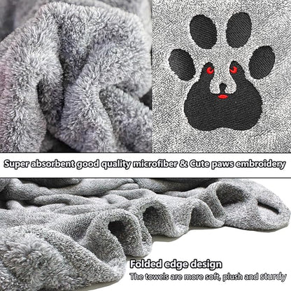 Extra Large Dog Towel - Pack of 2 - Super Absorbent Soft Microfiber Pet Bath Grooming Towels for Drying Dogs and Other Pets (XL-55" * 36", Green and Gery)