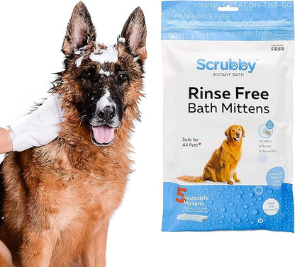 No Rinse Pet Wipes | Rinse Free Shampoo Mittens | Dogs & Cats | Bath Wipes - Bathing & Washing Pets, Hypoallergenic | No Rinse Wash Mitt | Grooming, Lather Wipe Dry - Pack of 10