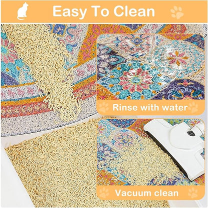 Glittme Cat Litter Mat with Non-Slip Bottom Litter Box Mat 24"X15" Litter Trapping Mat Easy to Clean Washable Cat Food Mat for Kitty,S