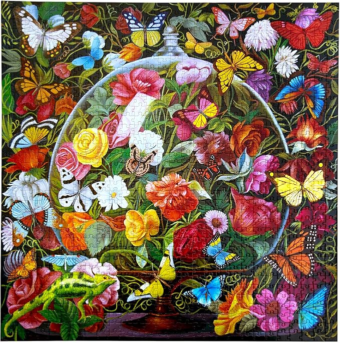 eeBoo 1000 Piece Puzzle - Butterfly Still Life Jigsaw Puzzle for Adults, Square 23" x 23" Made with Recycled Board & Vegetable-Based Ink