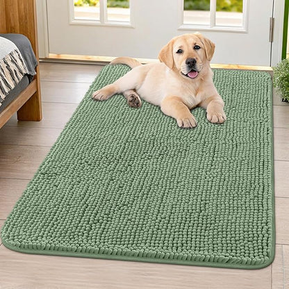 Smiry Dog Door Mat for Muddy Paws 40x32, Absorbs Moisture and Dirt Doormat, Non-Slip Washable Quick Dry Chenille Front Door Mat Indoor Entrance, Entryway Carpet for Inside Floor, Olive Green