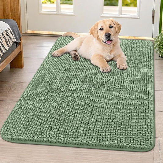 Smiry Dog Door Mat for Muddy Paws 40x32, Absorbs Moisture and Dirt Doormat, Non-Slip Washable Quick Dry Chenille Front Door Mat Indoor Entrance, Entryway Carpet for Inside Floor, Olive Green