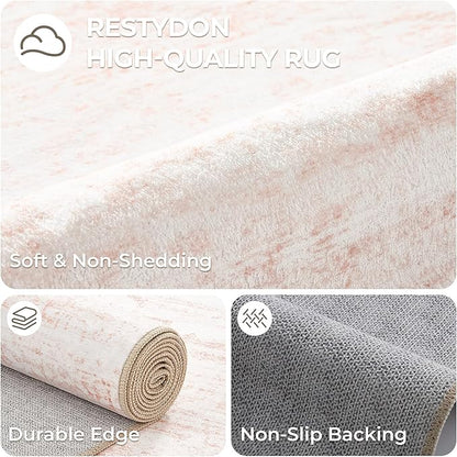 2x6 Runner Rug Non Slip for Entryway, Washable Runners for Kitchen, Soft Thin Hallway Rug for Bedroom, Laundry, Small Stain Resistant Indoor Door Mat(2'x6', Pink/White)