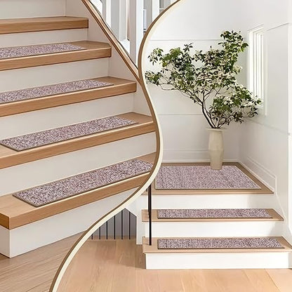 Non-Slip Carpet Stair Treads 4PCS, 8"x30" Peel and Stick Stair Runner for Wooden Steps Indoor, Washable Reusable Adhesive Backing, Pet-Friendly Safety Mats for Kids, Elders, Dogs