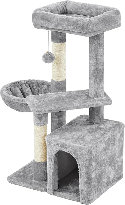 Topeakmart Cat Tree 34in Cat Tower Plush Cover with Condo, Platform & Basket for Indoor Kittens, Cat Furniture Activity Tree