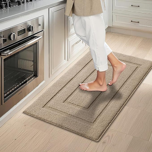 GRANNY SAYS Kitchen Mats for Floor Resist Dirt Kitchen Rugs Non Slip Washable, Small Rug for Sink Laundry Thick Durable Polypropylene Comfort Standing, 32" x 20", Khaki
