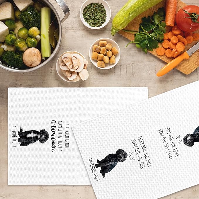 Black Goldendoodle Dog Kitchen Towels Set of 2, Funny Dog Kitchen Decor, Dogs Gifts for Women Men Hand Towel, Pet Owner Gift Decorative Tea Towels Dish Towel 16x24 Inch