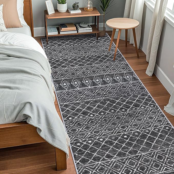 4x10 Rug for Hallway - Washable Moroccan Runner Rugs Non Slip Pets Friendly Runner Low Pile Soft Indoor Floor Mat Front Door for Kitchen Bedroom Entryway Laundry 4x10 Black