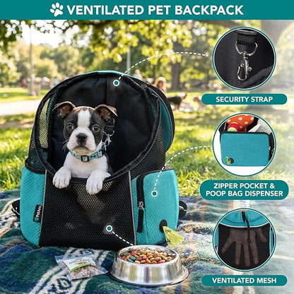 PetAmi Front Carrier Backpack, Ventilated Adjustable Pet Chest Carrier for Dog Cat, Hiking Camping Travel, Small Puppy Medium Cat Carrying Bag, Max 14 lb, Sea Blue