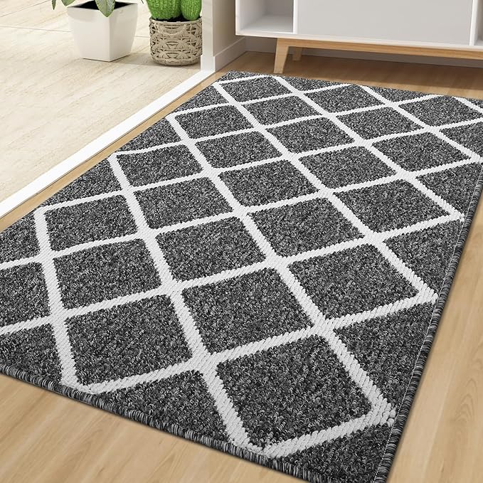 Finchitty Indoor Door Mat, Dirt Resistant and Absorbent, Low-Profile, Non-Slip, Washable Inside Floor Mats for Front Door, Back, and Entrance, 71" x 47", Black