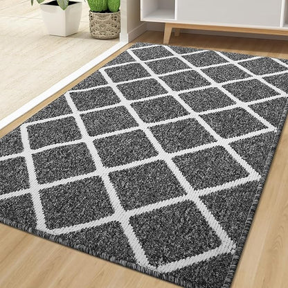 Finchitty Indoor Door Mat, Dirt Resistant and Absorbent, Low-Profile, Non-Slip, Washable Inside Floor Mats for Front Door, Back, and Entrance, 71" x 47", Black