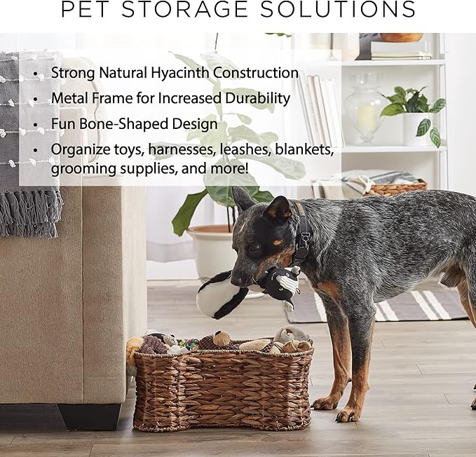 Bone Dry Pet Storage Collection, Bone Shape Hyacinth Toy Basket, Natural, Medium - 21x13x8"