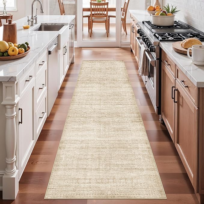 Washable Non-Slip 2x8 Kitchen Rug: Farmhouse Stain-Resistant Entryway Rug Indoor Low Pile Bathroom Hallway Runner Rug Ultra Soft Bedroom Beside Carpet Dining Room Nursery Floor Mat(2x8,Neutral/Beige)