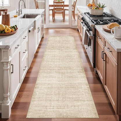 Washable Non-Slip 2x8 Kitchen Rug: Farmhouse Stain-Resistant Entryway Rug Indoor Low Pile Bathroom Hallway Runner Rug Ultra Soft Bedroom Beside Carpet Dining Room Nursery Floor Mat(2x8,Neutral/Beige)