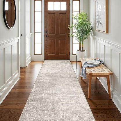 HAOYUNLAI 3x12 Hallways Runner Rugs: Soft Kitchen Rug Non-Slip Floor Mat with Rubber Backing Washable Non Shedding Soft Beside Carpet for Bedroom Abstract Home Decor Rug Runner(3x12,Beige/Cream