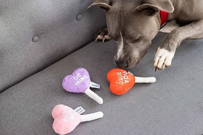 Pearhead Valentine’s Day Plush Squeaky Dog Toys – Candy Popsicle Dog Toy Set, Soft Chew Interactive Toys for Dogs, Set of 3