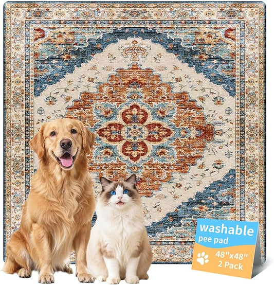 Washable Pee Pads for Dogs, Reusable Puppy Potty Training Pads, Ultra-Absorbent Thick Waterproof Leak-Proof Non-Slip Pads & Mat for Crate, Playpen, Floor, Whelping & Housebreaking , 2 Pack 48"x48"