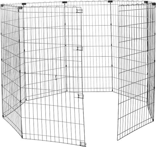 Amazon Basics Foldable Octagonal Metal Exercise Dog Playpen, Indoor/Outdoor, No Door, 8 Panels, 24 x 48 Inches, Rust-Resistant, X-Large, Black