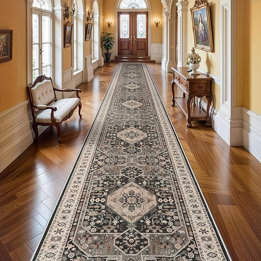 3x20 Washable Hallway Runner Rug - Hallway Rugs with Non Slip Backing Vintage Distressed Mats Soft Kitchen Carpets Extra Long Room Floor Carpet for Living Room Dining Room Bedroom (3x20, Black)