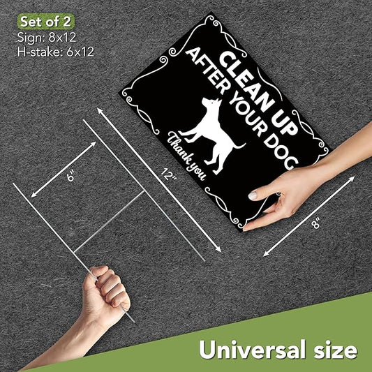 2 PC Clean Up After Your Dog Signs - 8x12 Double Sided Coroplast Please Pick Up After Your Dog Sign