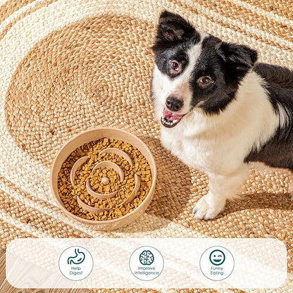 vancasso Slow Feeder Dog Bowl, 3 Cups Ceramic Slow Feeder for Large Breed, Puzzle Maze Dog Food Bowl for Fast Eater, Khaki