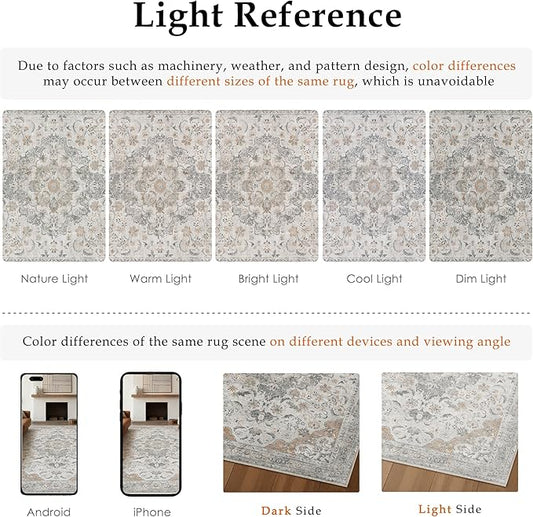 Taup Runner Rug 2x6 Washable Vintage Long Carpet Low Pile Traditional Distressed Retro Accent Indoor Hallway Throw Rug Non Slip for Kitchen Laundry Bathroom Dining Room