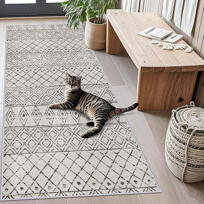3x6 Runner Rug Washable - Moroccan Hallway Runners Non Slip Pets Friendly Rug Low Pile Soft Indoor Floor Mat Front Door for Kitchen Bedroom Entryway Laundry 3x6 Geo Grey