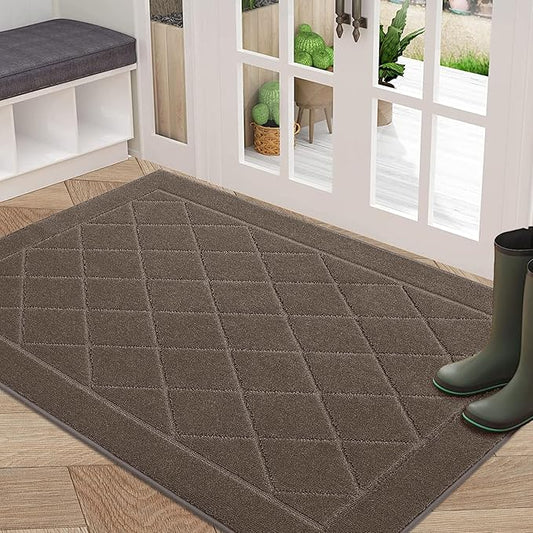 BEQHAUSE Dirt Trapper Door Mat 32" x 48", Doormat Non-Slip Entryway Rugs Washable, Dog Door Mat Stain Resistant and Absorbent Welcome Floor Mat for Front Back Door, Mud Wet Shoes & Paws, Light Brown