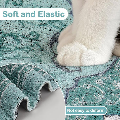 Glittme Cat Litter Mat with Non-Slip Bottom Litter Box Mat 40"X30" Litter Trapping Mat Easy to Clean Washable Cat Food Mat for Kitty,XL