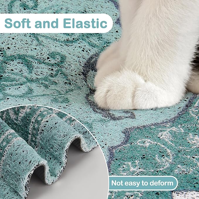 Glittme Cat Litter Mat with Non-Slip Bottom Litter Box Mat 33"X22" Litter Trapping Mat Easy to Clean Washable Cat Food Mat for Kitty,L