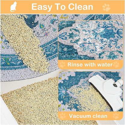 Glittme Cat Litter Mat with Non-Slip Bottom Litter Box Mat 24"X15" Litter Trapping Mat Easy to Clean Washable Cat Food Mat for Kitty,S