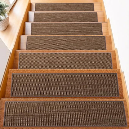 Natural Linen Stair Treads for Wooden Steps Indoor,8" X 30" (4 in Pack) Carpet Stair Treads for Wood Stairs, Machine Washable Stair Runners for Kids Elders and Pets,Brown