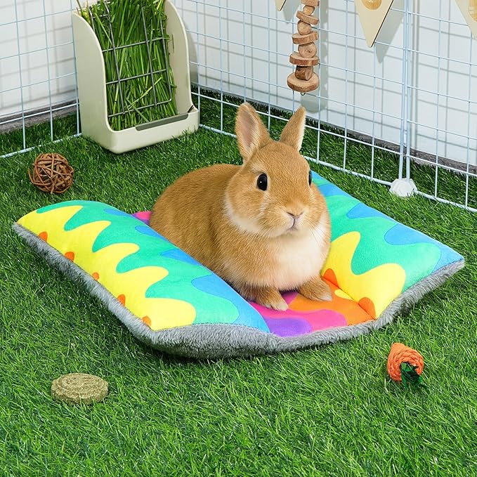Rabbit Bed 15"X14"Thickened and Soft Bunny Bed Washable Cuddle Cushion Plush Mat Double-Sided Plush Small Pet Flop Mat Cotton Pillow for Rabbit