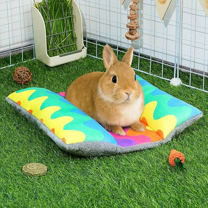 Rabbit Bed 15"X14"Thickened and Soft Bunny Bed Washable Cuddle Cushion Plush Mat Double-Sided Plush Small Pet Flop Mat Cotton Pillow for Rabbit