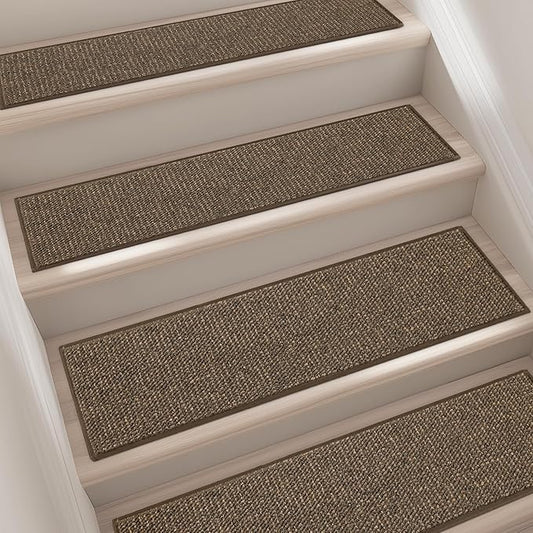 BEQHAUSE Stair Treads for Wooden Steps 28inX9in, Carpet Stair Treads Non Slip Indoor, Machine Washable Stair Runners for Kids Elders and Pets, Carpet for Stair Rugs Mat, TPE Backing, 4pcs, Brown
