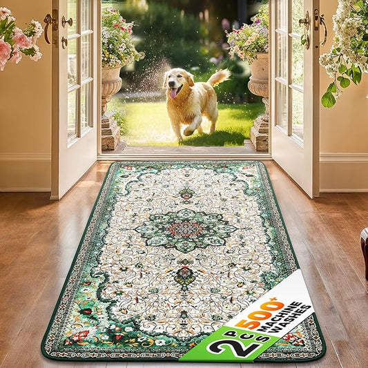 Hompet 2 Pack Super Absorbent Dog Door Mat for Muddy Paws, Washable Pee Pads for Dogs, Reusable Puppy Training Pads, Quick Dry Non-Slip Pet Entryway Rug, Leak-Proof Potty Pad for Indoor Floors 24x60
