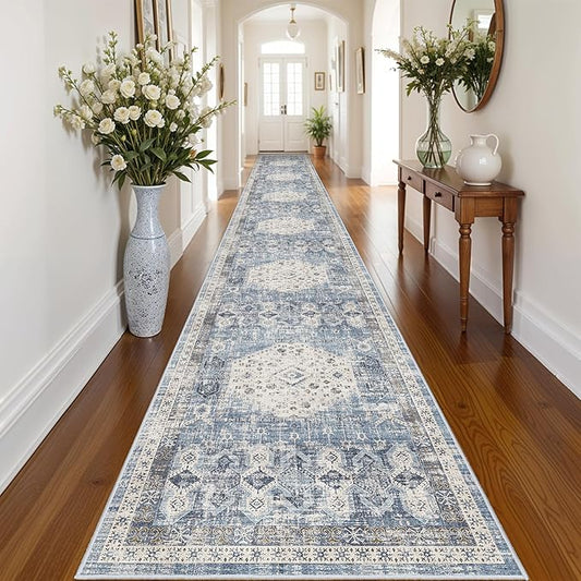 RUUGME 3x20 Hallway Runner Rug: Easy Clean Vintage Washable Carpet for Entryway Hall Non Slip Stain Resistant Kitchen Rugs Soft Home Decor Floor Mat - Perfect for Wedding Ceremony 3'x20' Aqua Blue