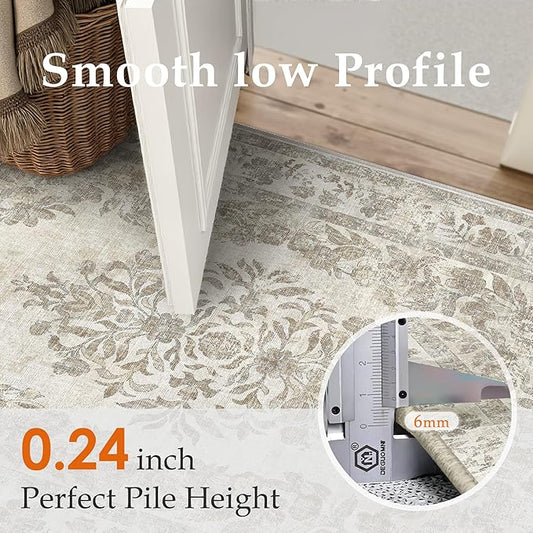 2'6"x10' Runner Rug Beige Washable Hallway Kitchen Bedroom Vintage Distressed Bathroom Non Slip Medallion Floral Carpet Indoor Retro Throw Floor Mat for Office Dining Laundry Living Room