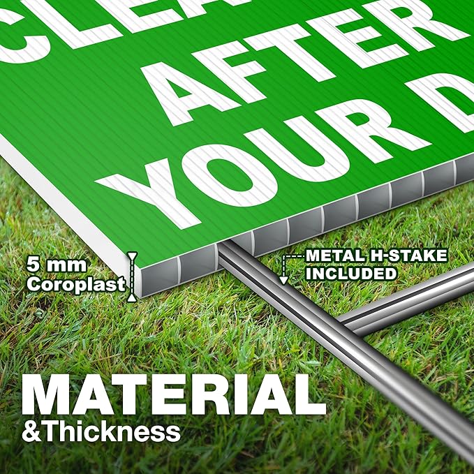 2-Pack Clean Up After Your Dog Signs, Double Sided 12x8 Coroplast Signs with H-Stakes, Outdoor Reminder for Yards, Apartments