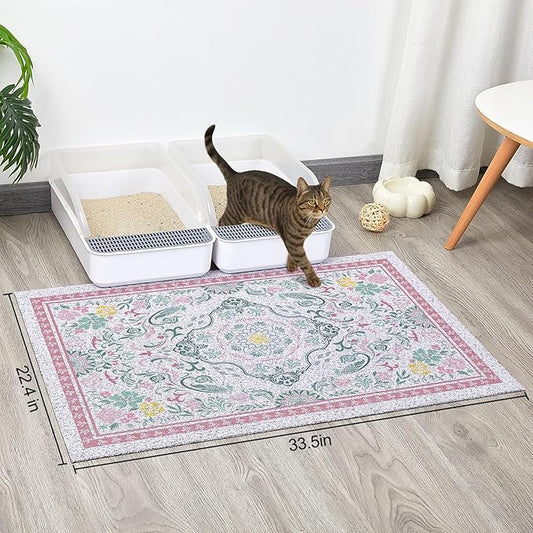 Glittme Cat Litter Mat with Non-Slip Bottom Litter Box Mat 33"X22" Litter Trapping Mat Easy to Clean Washable Cat Food Mat for Kitty,L