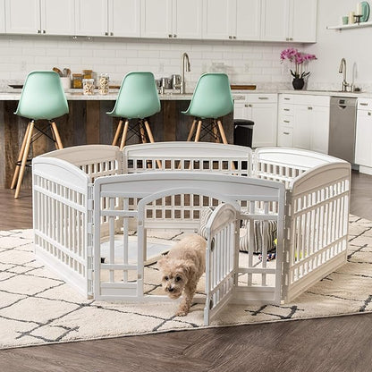 IRIS USA 24" Dog Playpen 6-Panel Pet Exercise Pen with Door Gate 61x61x24 Puppy Play Pen Indoor Outdoor Plastic Heavy Duty Foldable Portable Pet Fence for Small Medium Dogs Puppies Multiple Pets White