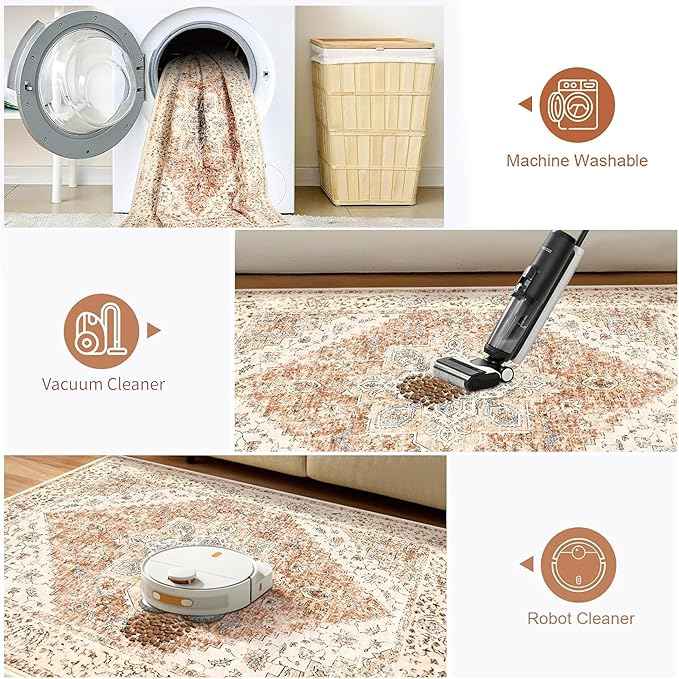 Ciicool Washable Runner Rug, 2x6ft Kitchen Non-Slip Vintage Rugs Carpet Rug Runners for Hallways Bedroom Kitchen Laundry Room Bathroom Decor
