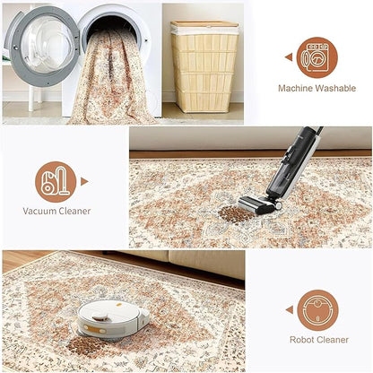 Ciicool Washable Runner Rug, 2x6ft Kitchen Non-Slip Vintage Rugs Carpet Rug Runners for Hallways Bedroom Kitchen Laundry Room Bathroom Decor