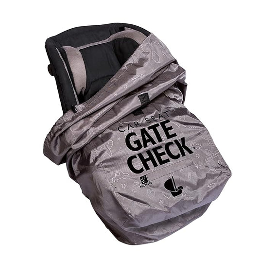 J.L. Childress Gate Check Bag for Car Seats - Travel Bag for Airplane, Fits All Baby & Infant Car Seats, Airport Accessories for Gate Check, Flying Essentials, Padded Backpack Straps - Deluxe, Grey