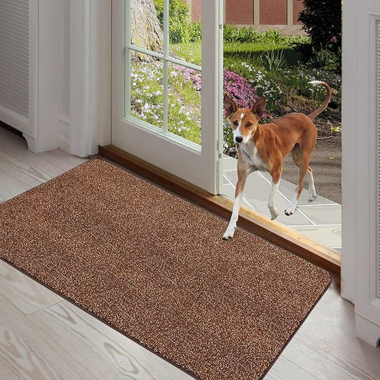 ITSOFT Dirt Trapper Indoor Door Mat & Entrance Rug For Wet Muddy Shoes and Pet Paws, Non-Slip Machine Washable, Shoe Scraper, Absorbent Welcome Dog Mat for Front Door, Entry Way (35x24, Brown & Camel)