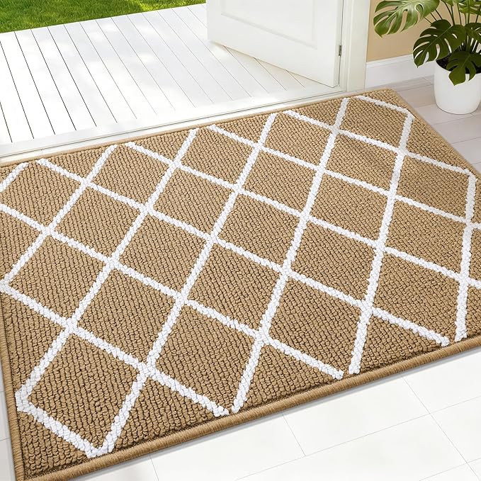 Finchitty Indoor Door Mat, Dirt Resistant and Absorbent, Low-Profile, Non-Slip, Washable Inside Floor Mats for Front Door, Back, and Entrance, 36" x 24", Beige