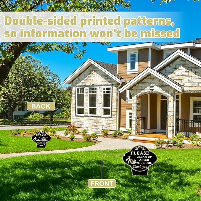 2 Pack Please Clean Up After Your Dog Sign, 10”x14” Double-Sided No Dog Poop Signs Heavy Duty Aluminum for Lawn Easy Install, Pick Up After Your Dog Sign with Integrated Stake for Yard, Outdoor Use