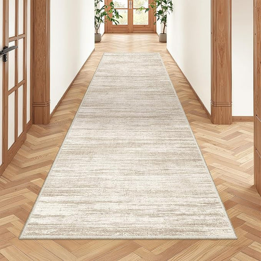 2x8 Runner Rug, Washable Runners for Hallways wirh Rubber Backing, Stain Resistant Kitchen Rug, Soft Thin Carpet Runner for Entrance, Bedroom, Living Room Indoor(2'x8', Brown/Beige)