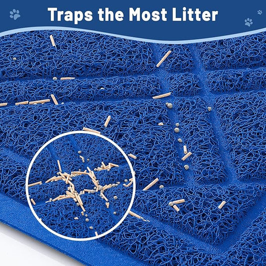 Smiry Cat Litter Box Mat 47x32, Non-Slip Water Resistant Litter Trapping Mat, Easy Clean Less Waste and Urine-Locking Cat Carpet for Indoor, Blue